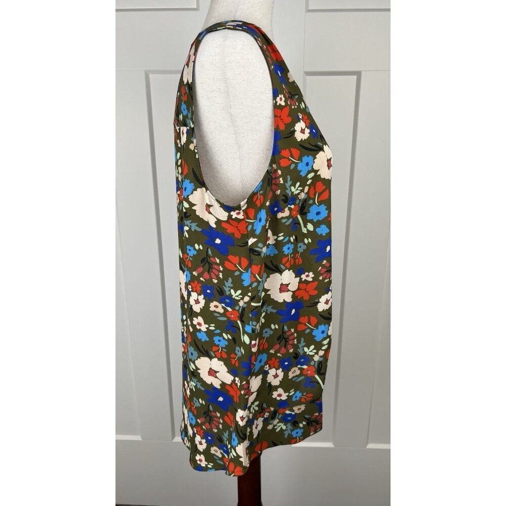 Cabi M Olive Floral Sleeveless Blouse Hi Low Tunic Top Split Neck Colorful Flowy - Picture 6 of 9